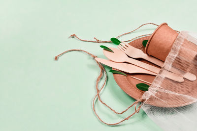 High angle view of hat against white background