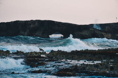 Scenic view of sea against clear sky