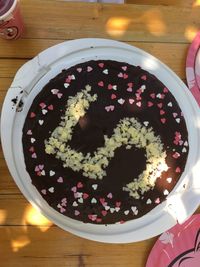 High angle view of dessert in plate on table