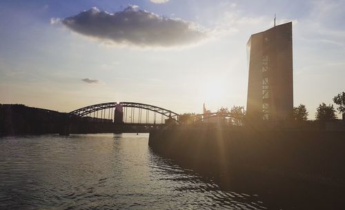 View of bridge over river against cloudy sky