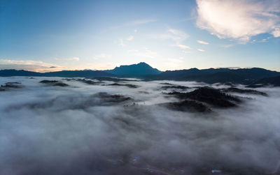 Scenic view of mountains against sky during sunset