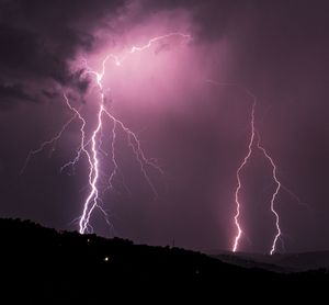 Lightning in sky at night