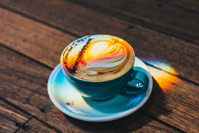 High angle view of coffee on table