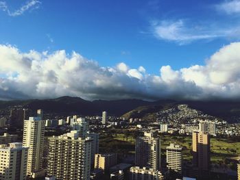 High angle view of city against sky