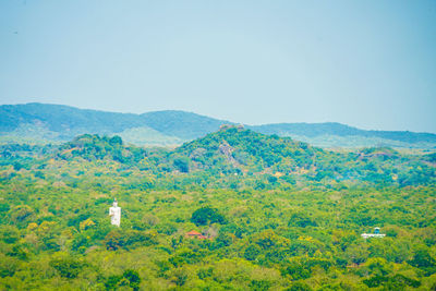 Scenic view of landscape against clear blue sky