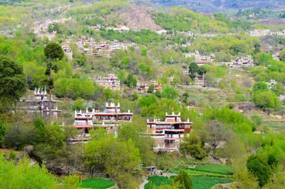 Scenic view of jiaju tibetan village