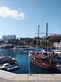 Boats moored in harbor