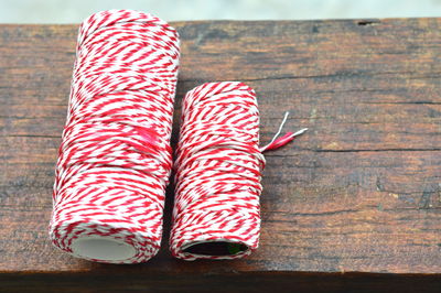 Close-up of red chili peppers on table