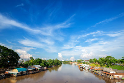 Scenic view of river against blue sky