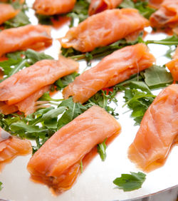 High angle view of fish in plate on table