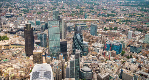 High angle view of city buildings