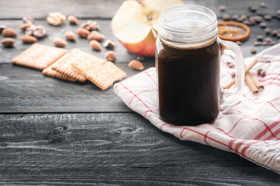 Close-up of cookies in jar on table