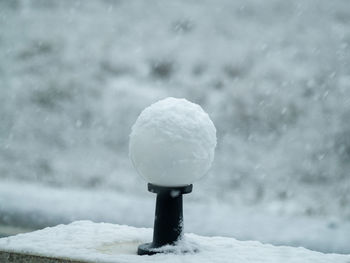 Close-up of snow covered ball on land