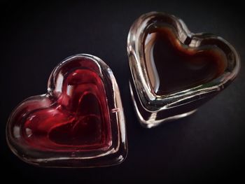 High angle view of heart shape on glass