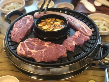 High angle view of food on table