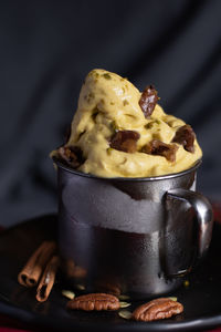 Close-up of ice cream on table