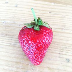 High angle view of strawberry on table