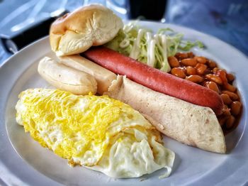 Close-up of hot dog in plate