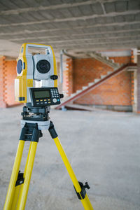 Measuring equipment (total station) at construction site prepared for be used