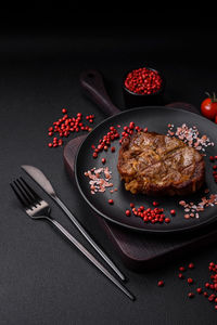 High angle view of food on table