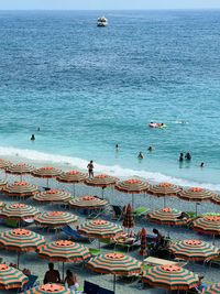 High angle view of people at beach