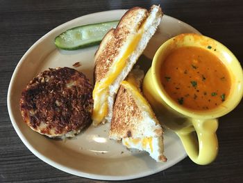 Close-up of breakfast served on table