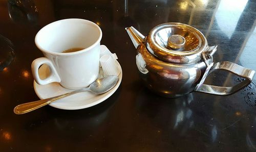 Close-up of tea cup on table