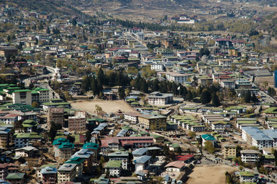 High angle view of buildings in city