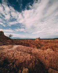 Rock formations on landscape against sky