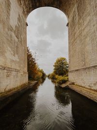 Arch bridge over canal against sky