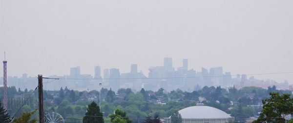 View of cityscape against clear sky