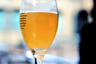 Close-up of beer in glass