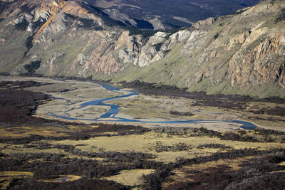 High angle view of road amidst land