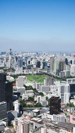 High angle view of townscape against clear sky