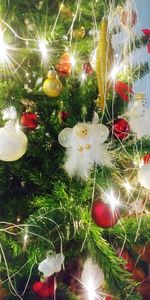 Close-up of illuminated christmas tree