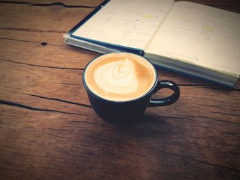High angle view of coffee on table