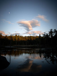 Scenic view of lake against sky during sunset