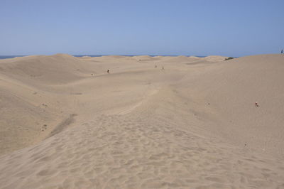 Sand dunes in desert against clear sky