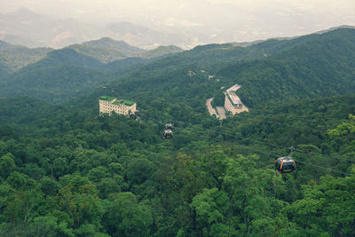 High angle view of trees on mountains