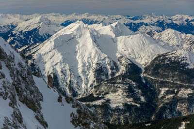 Scenic view of snow mountains against sky