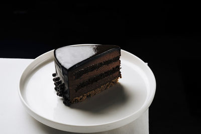 Close-up of chocolate cake in plate