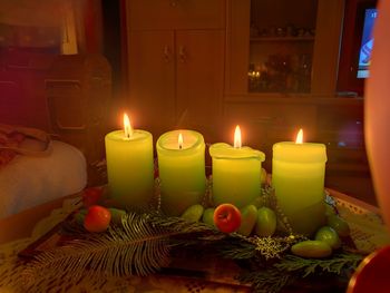 Close-up of illuminated candles
