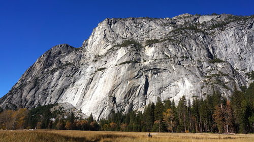 Low angle view of rocks against clear sky