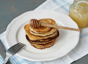 High angle view of breakfast on table