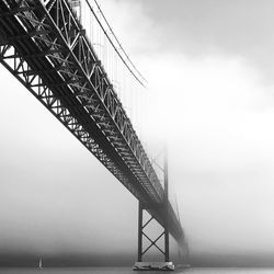 Low angle view of suspension bridge against sky