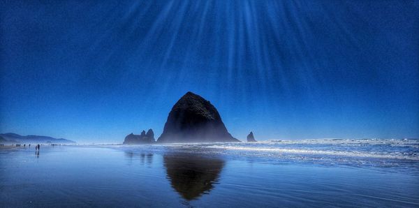 Panoramic view of sea against blue sky