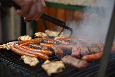 Close-up of meat on barbecue grill