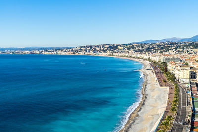 The baie des anges and the promenade des anglais in nice viewed from the colline du chateau