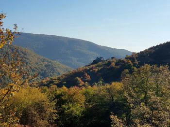 Scenic view of mountains against clear sky