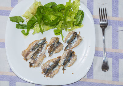 Directly above shot of fish served in plate